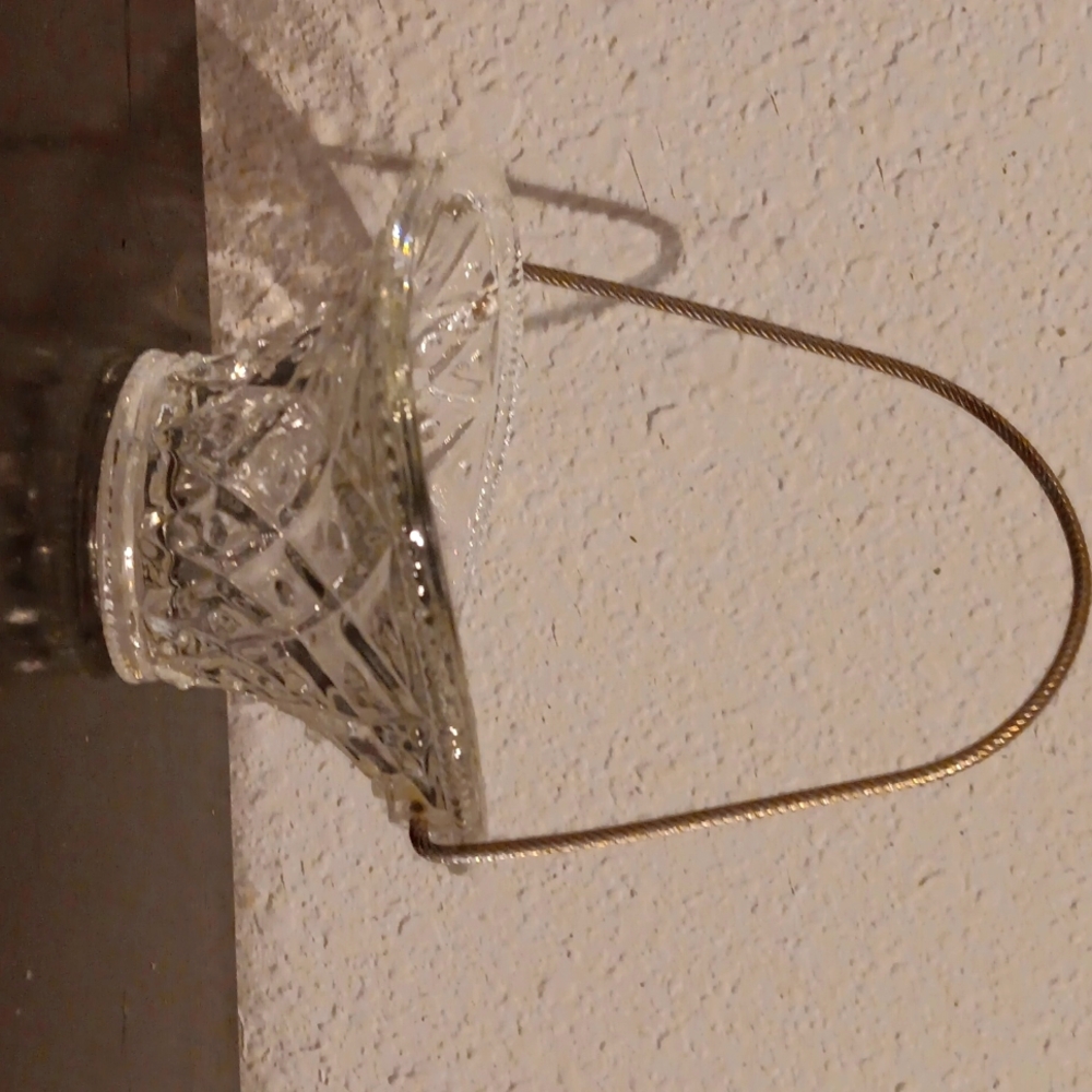 Vintage Avon Miniature Clear Glass Easter Basket with Metal Handle 2 1/2" TALL